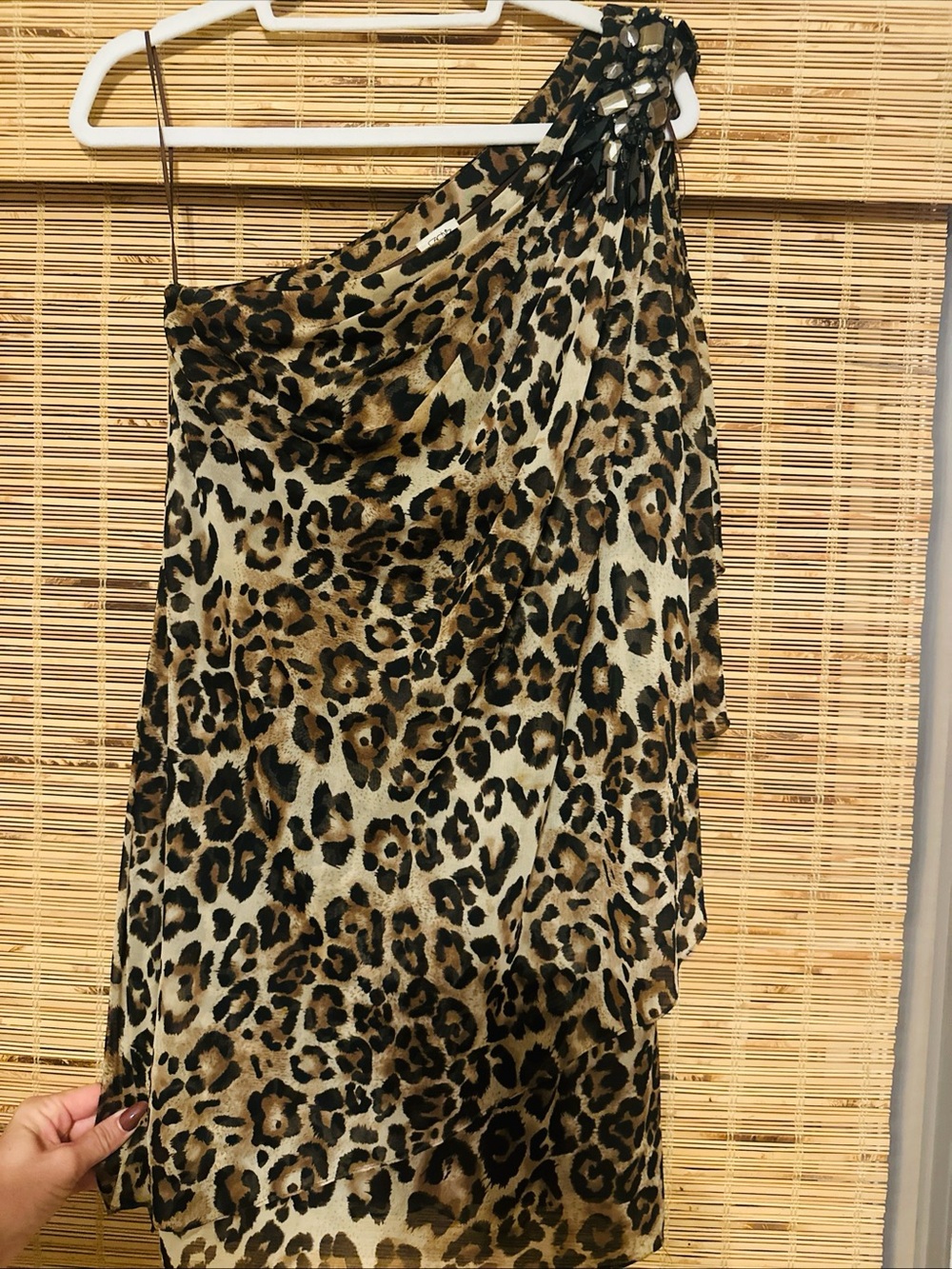Beautiful Vintage  Y2K Cache Leopard Print One Shoulder Mini Dress